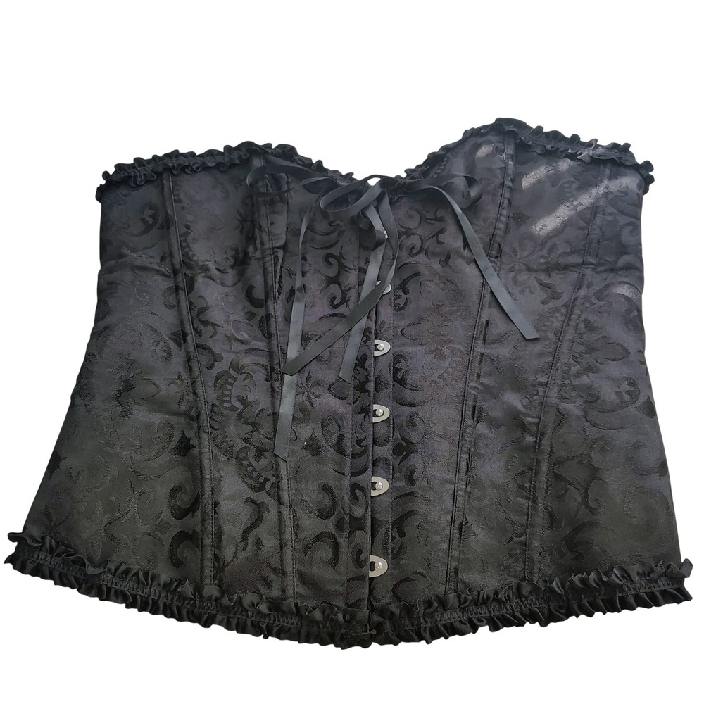 Gothic Corset Top Women XL Black Jacquard Damask Whimsigoth Steampunk Witchy